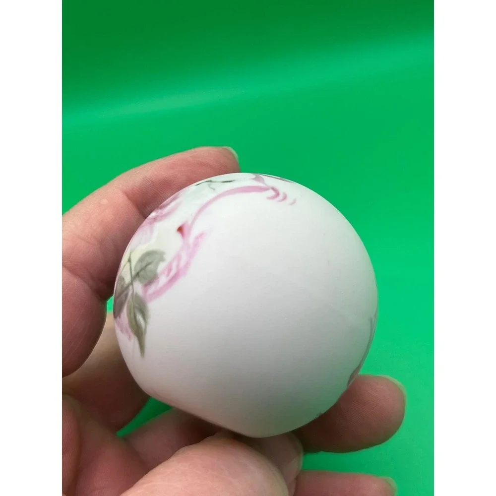 Hand Painted Porcelain Floral Egg Pink‎ Rose Cottagecore Decorative Ornament